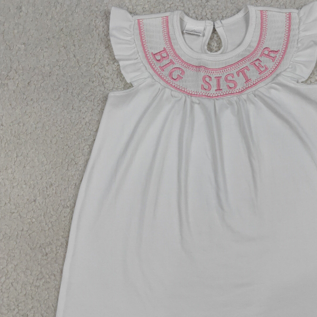 RTS NO MOQ GSD3154 Baby Girls Smocked Big Sister Flutter Sleeves Knee-Length Dress（3-6M-7-8T）