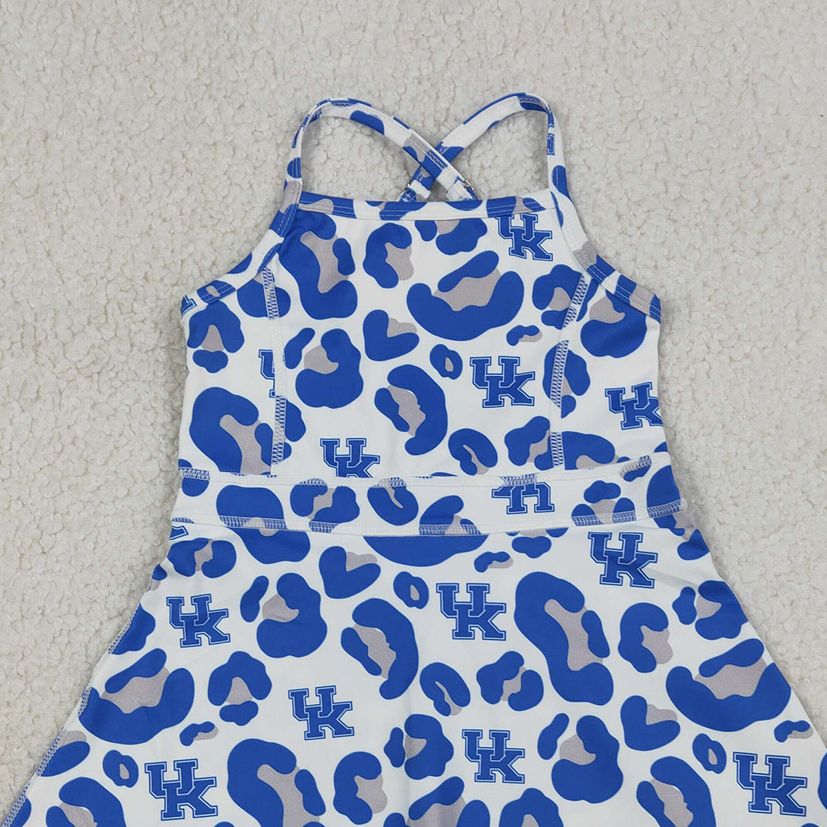 RTS NO MOQ GSD3630 Baby Girls Blue Leopard Strap Yoga Shorts Knee-Length Active Dresses