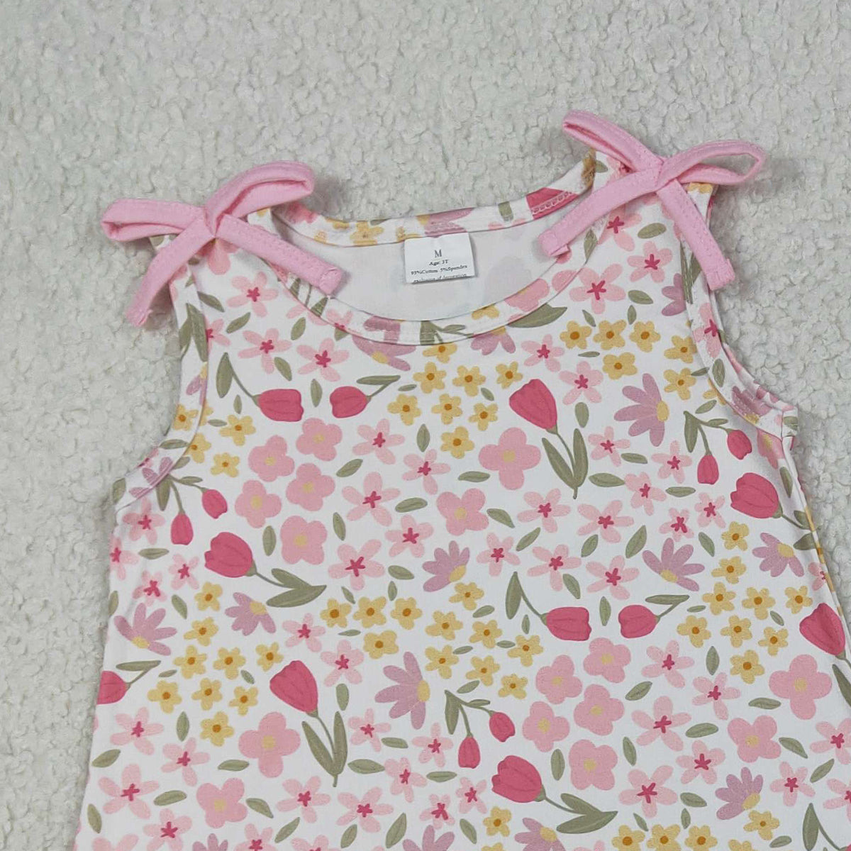 RTS NO MOQ GSSO3389 Baby Girls Colorful Flowers Scallop Tunic Ruffle Shorts Outfit Set Cute Baby Girl Clothing Set