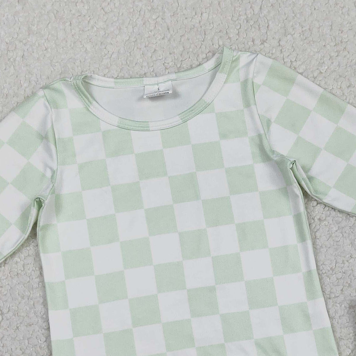 RTS NO MOQ GLS0086 Baby Girls Light Green Checked Long Sleeve Top with Pockets Shorts Outfit Set