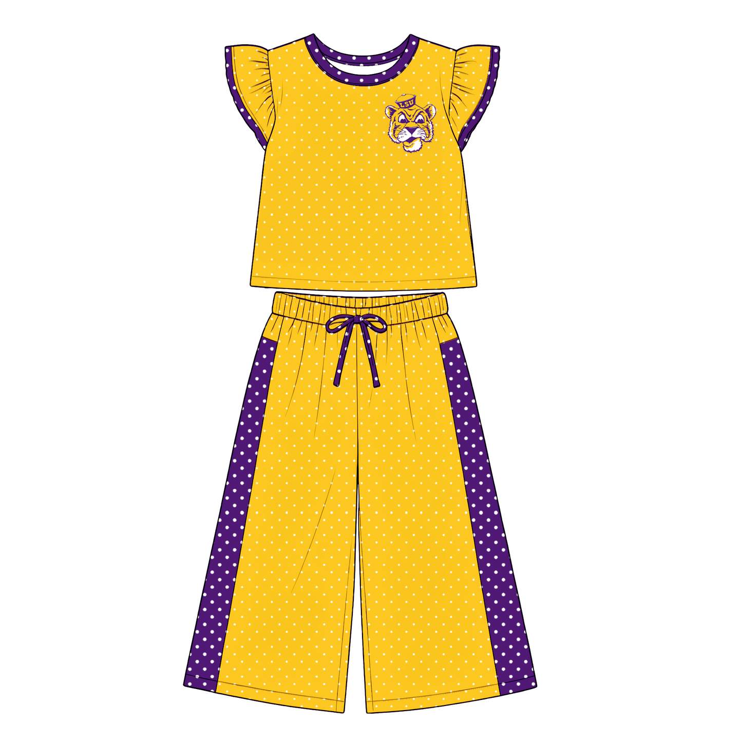 custom moq 5 mix size XY072903 Baby Girls Flutter Sleeve Polka Dots Top Pants Casual Team Outfit