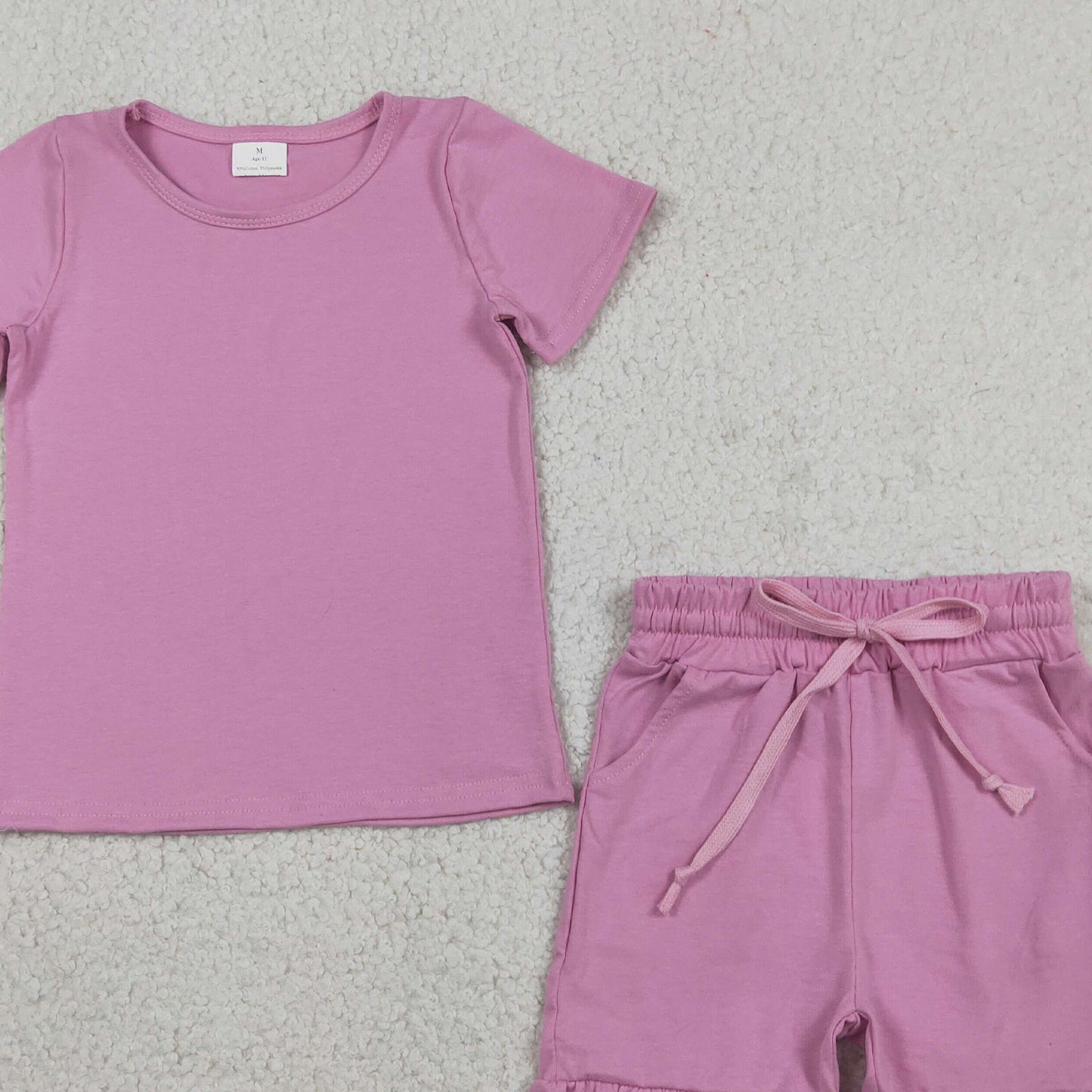 RTS NO MOQ cotton GSSO3348 Baby Girls Cute Pink Pocket Short Sleeve Shirt Ruffle Shorts Outfit