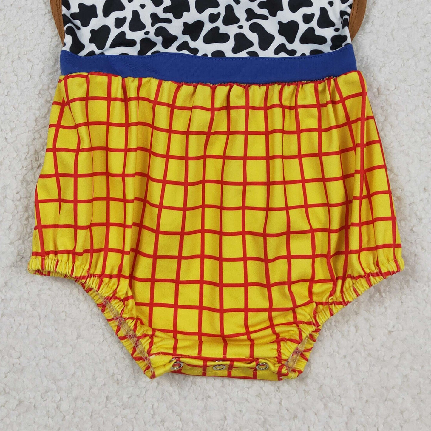 RTS NO MOQ SR4114 Baby Boys Yellow Checked Strap Cow Print Rompers