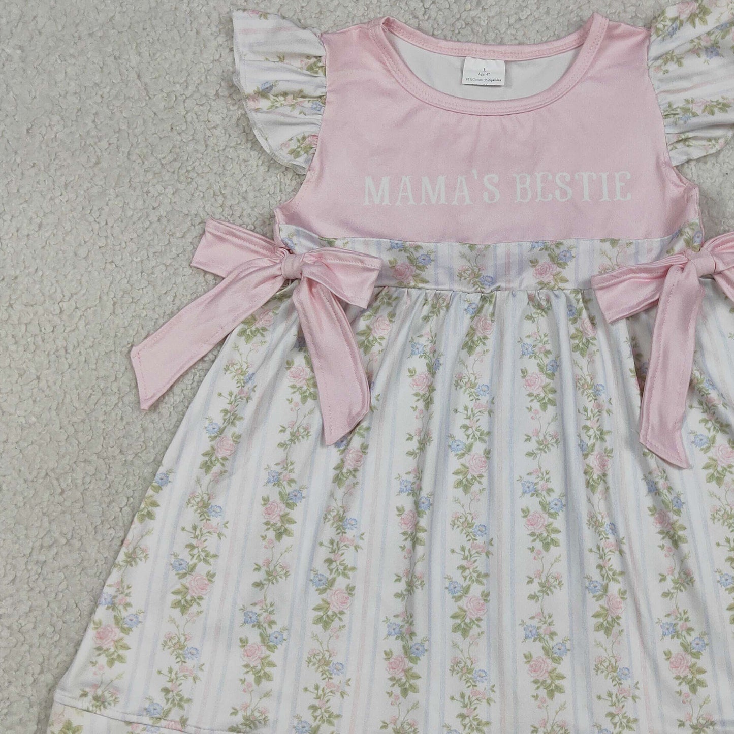 RTS NO MOQ milk silk GSD2973 Baby Girls Mama's Bestie Letter Flower Stripe Sleeveless Girls Dress