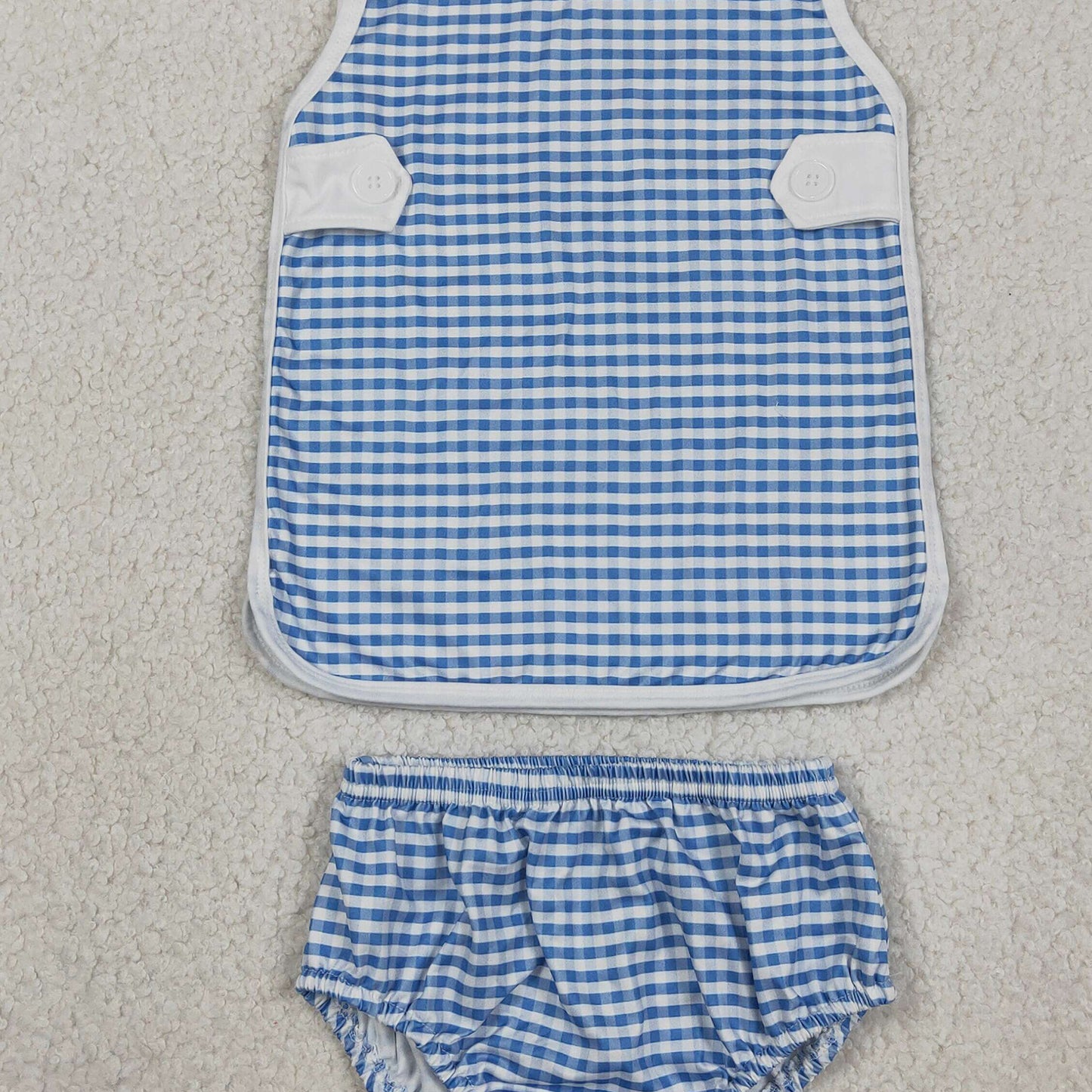 RTS NO MOQ GBO0531 Baby Kids Cute Blue Checked Top Bummies Daily Set