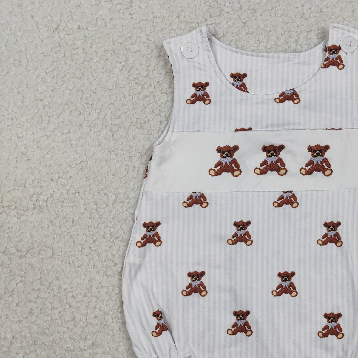 RTS NO MOQ SR3570 Baby Boys Sleeveless Rompers Grey Stripe Bears Print Baby Rompers for Boys
