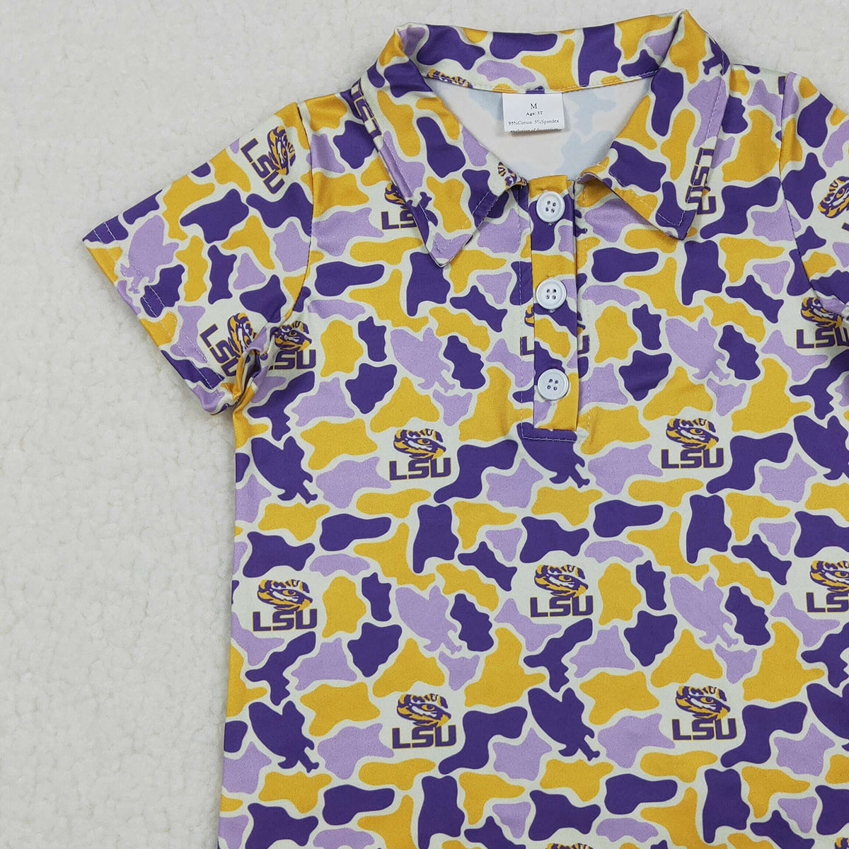 RTS NO MOQ BT1744 Baby Boys Camo Button Polo Shirt Purple Yellow Team Top for Infants