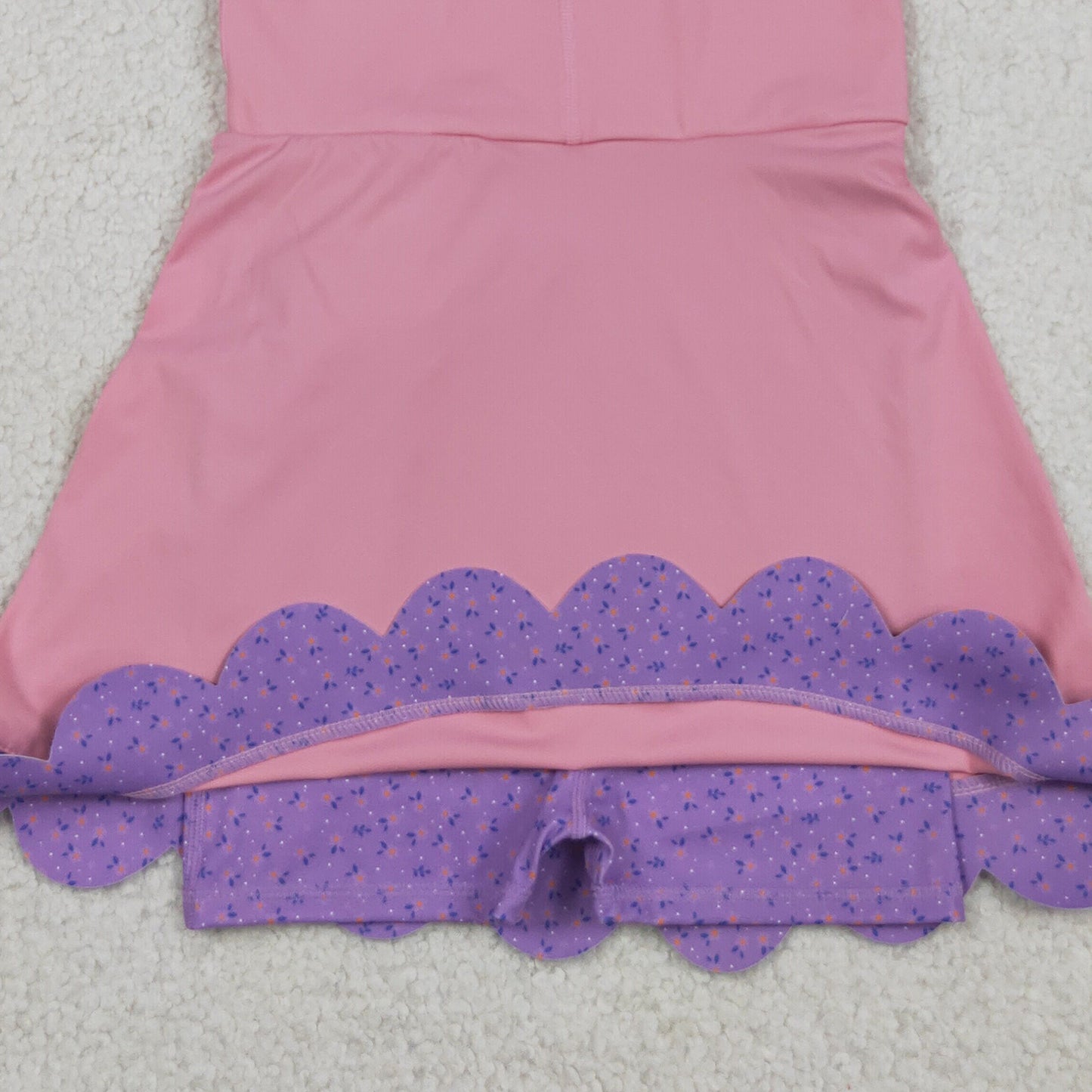 RTS NO MOQ yoga fabric GSD3028 Baby Girls Pink Purple Sleeveless Ruffle Scallop Bows Yoga Active Dresses