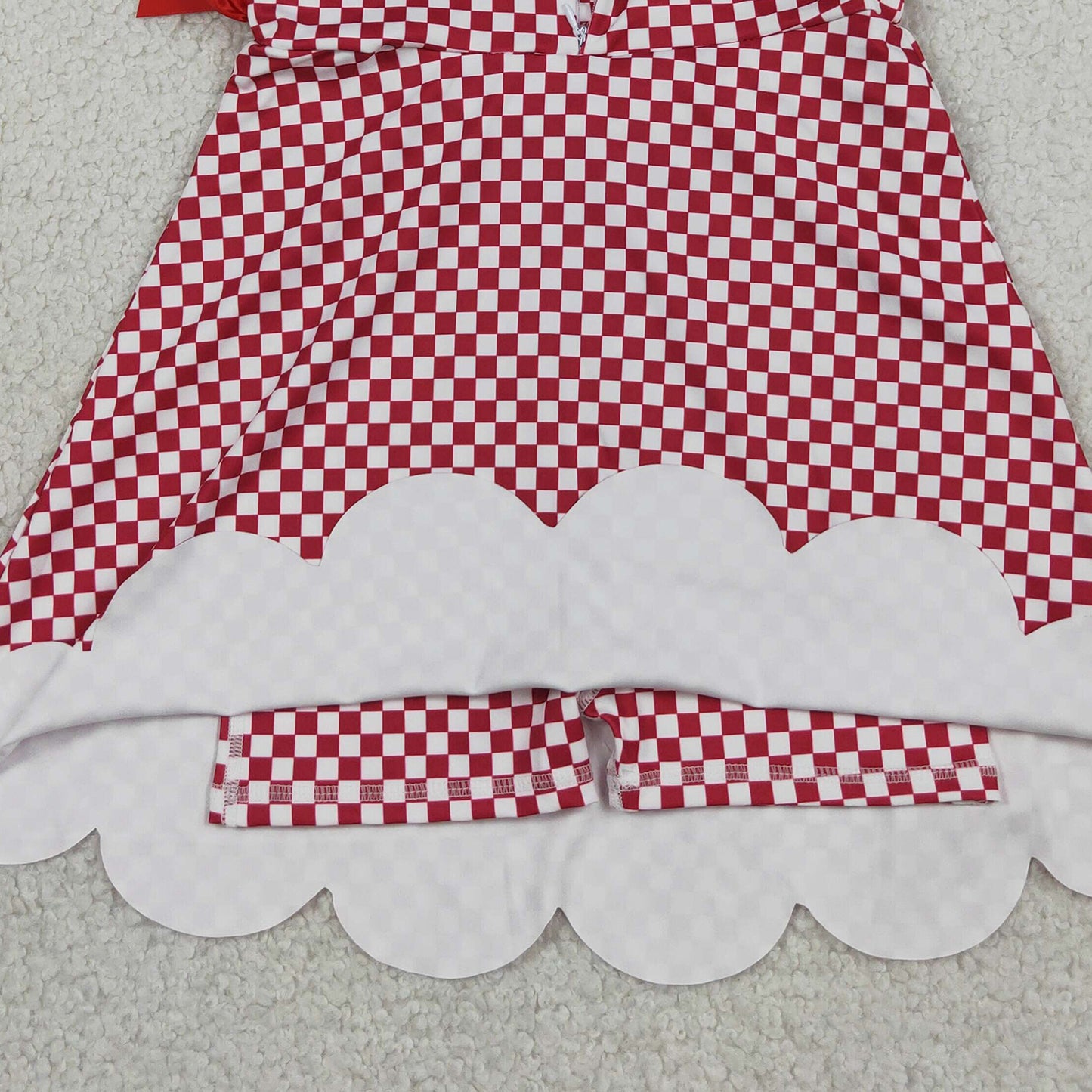 RTS NO MOQ yoga fabric GSD3669 Baby Girls Red Checked Scallop Knee Length Dress With Shorts Yoga Active Wear