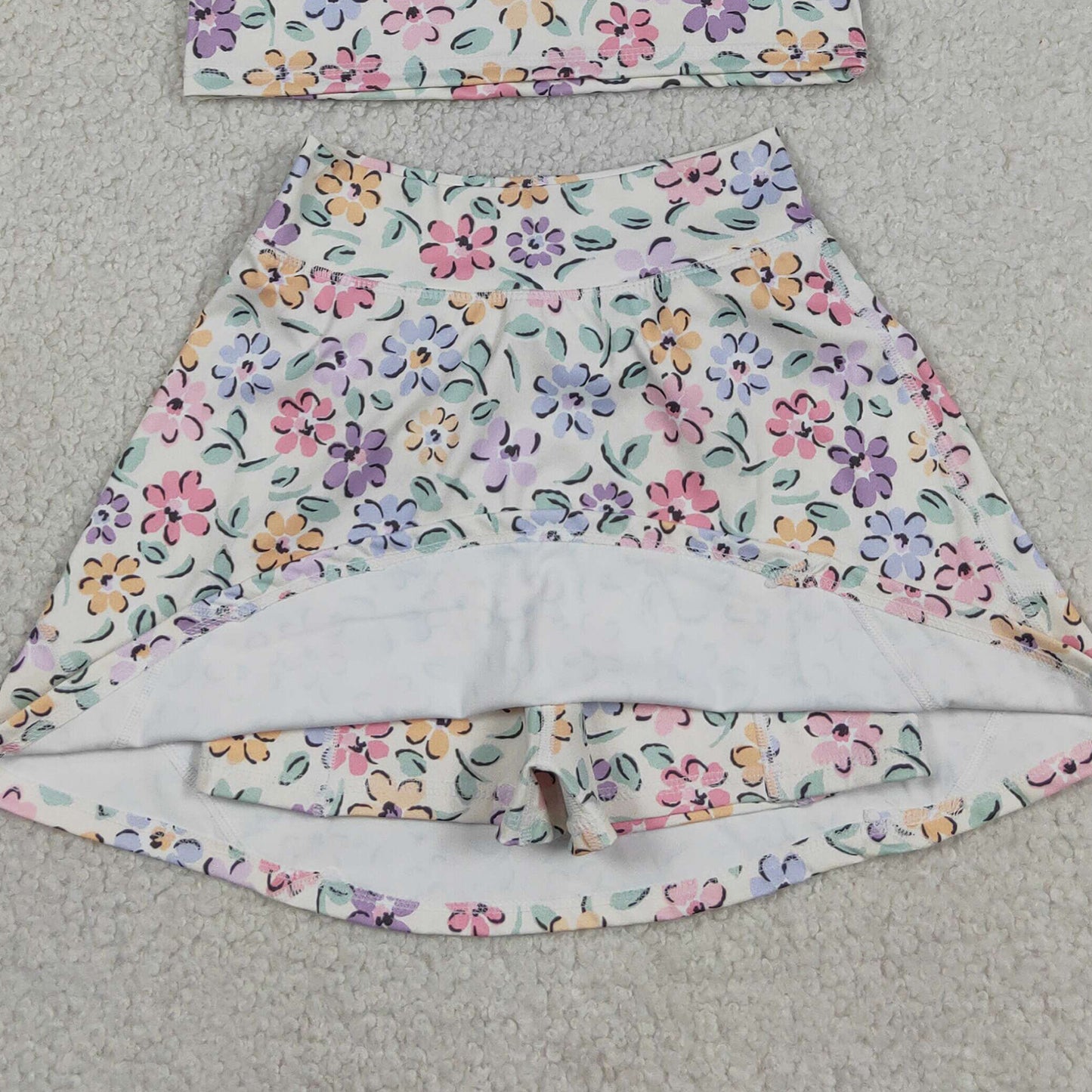 RTS NO MOQ GSD3838 Baby Girls Summer Colorful Flower Vest Yoga Skort Active Set