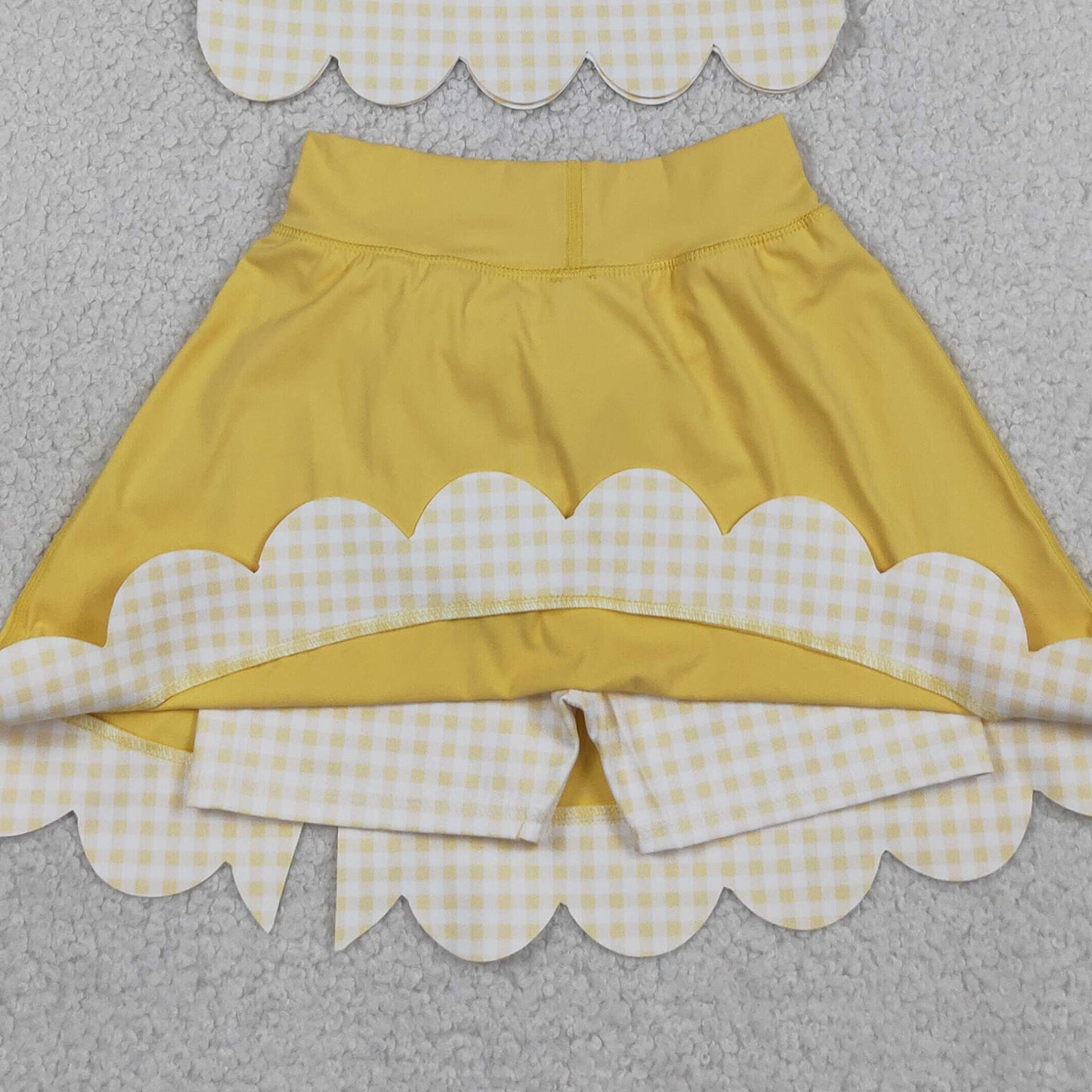 RTS NO MOQ yoga fabric GSD3324 Baby Girls Yellow Sleeveless Vest Top With Bows Skirt Shorts Yoga Clothes Set
