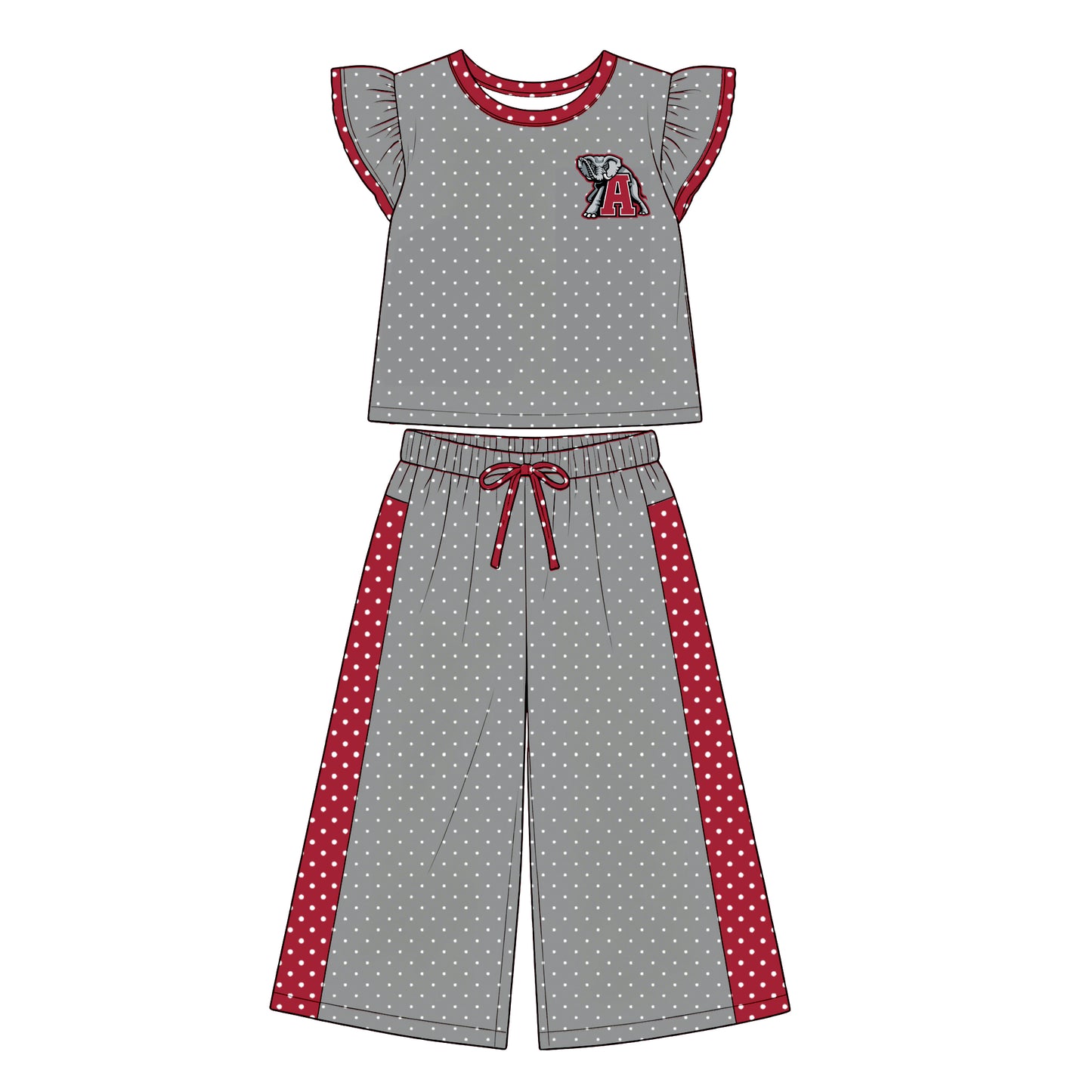 custom moq 5 mix size XY072303 Baby Girls Flutter Sleeve Polka Dots Top Pants Casual Team Clothes Set