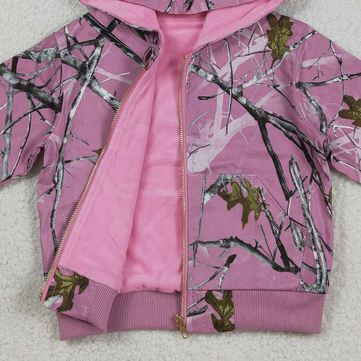 RTS NO MOQ GT1591 Baby Girls Pink Camo Hoodie Jacket with Zip Pockets Cute Top