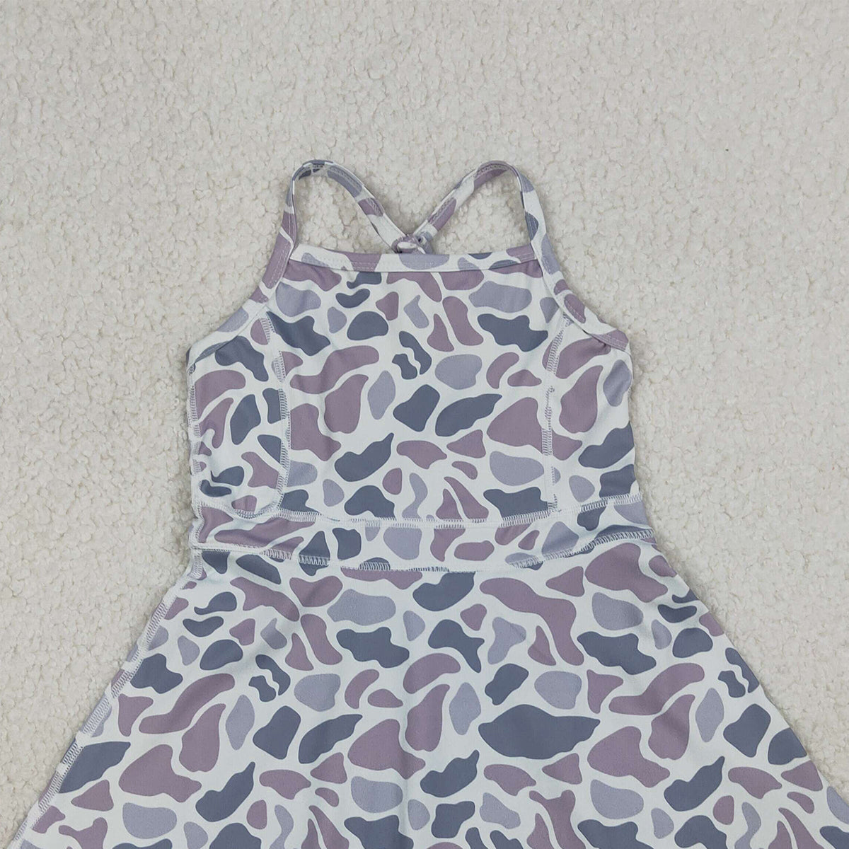 RTS NO MOQ GSD2308 Baby Girls Light Gray Camo Ruffle Knee-Length Dress with Strap Yoga Active Shorts