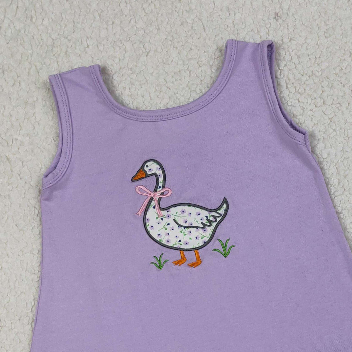 RTS NO MOQ GSSO2774 Embroidery Floral Goose Baby Girls Lavender Tunic And Ruffle Shorts Outfit Set