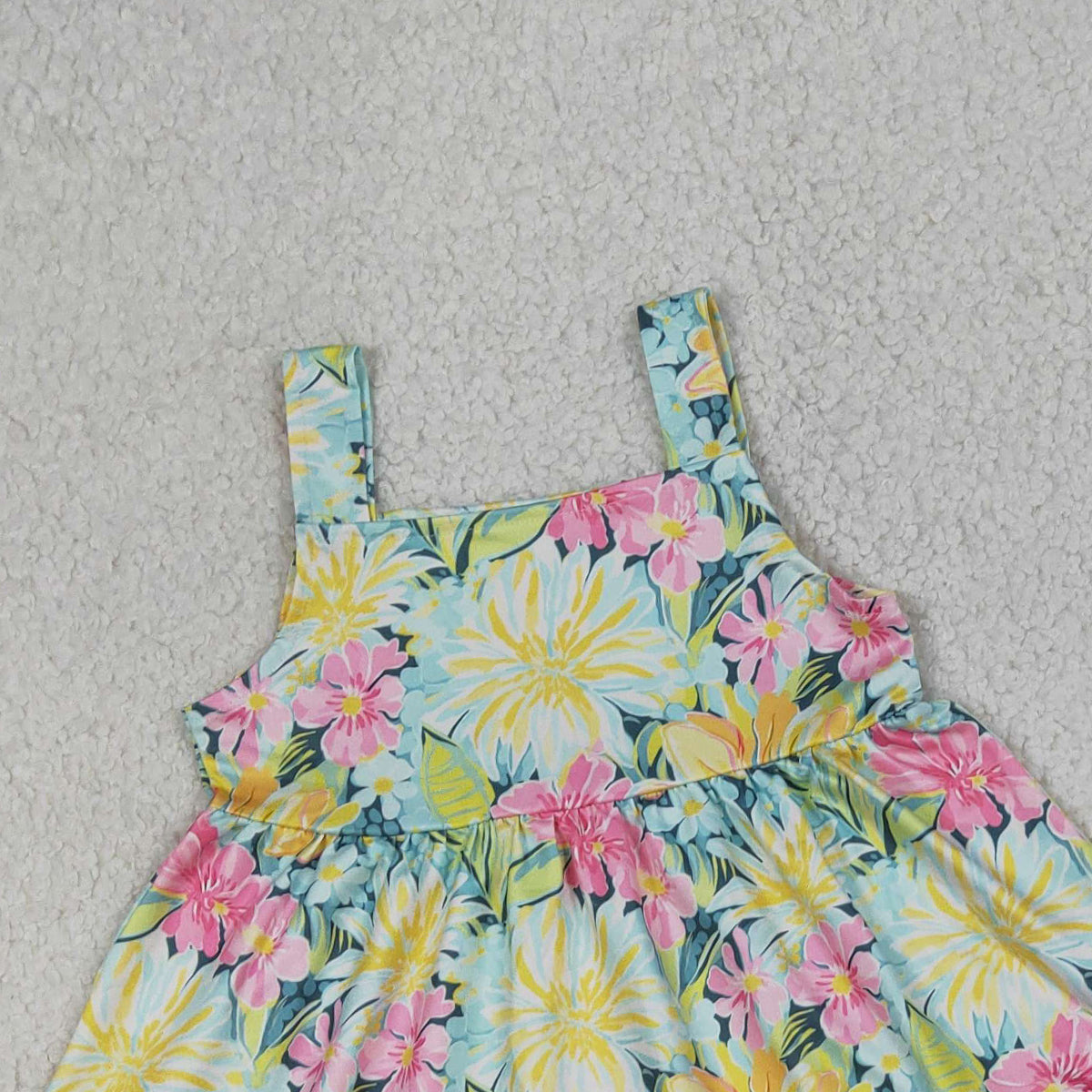 RTS NO MOQ GSSO3034 Baby Girls Colorful Flowers Strap Tunic Ruffle Shorts Outfit Set