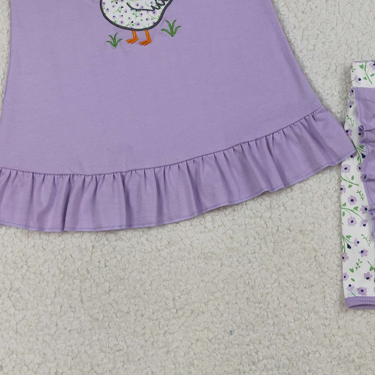 RTS NO MOQ GSSO2774 Embroidery Floral Goose Baby Girls Lavender Tunic And Ruffle Shorts Outfit Set