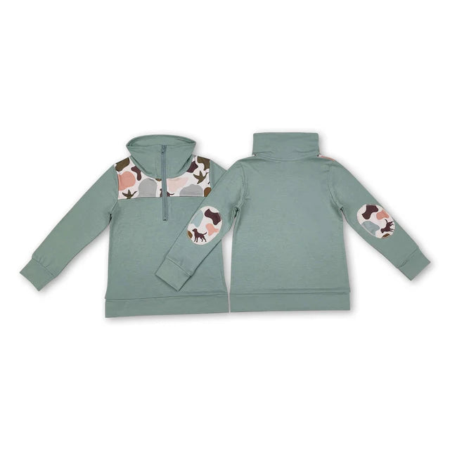 RTS NO MOQ Sibling Baby Boys Southern Green Camo Sherpa Zipper Pullover Tops