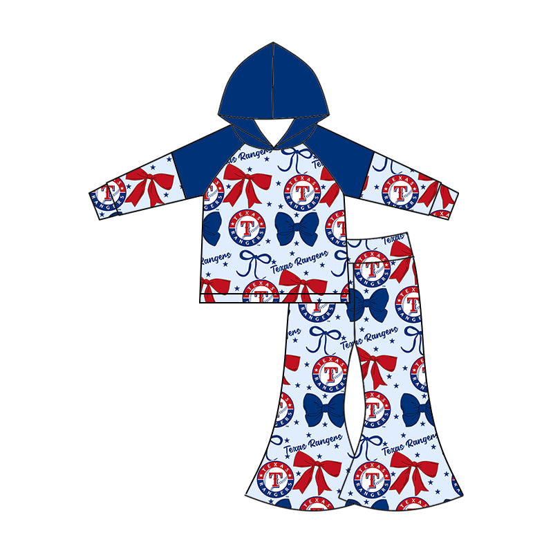 Custom moq 5 mix size milk silk summer teams baby girls clothes team bow blue long sleeve hooded pants sets and dress 1 and dress 2 and top-25.6.17