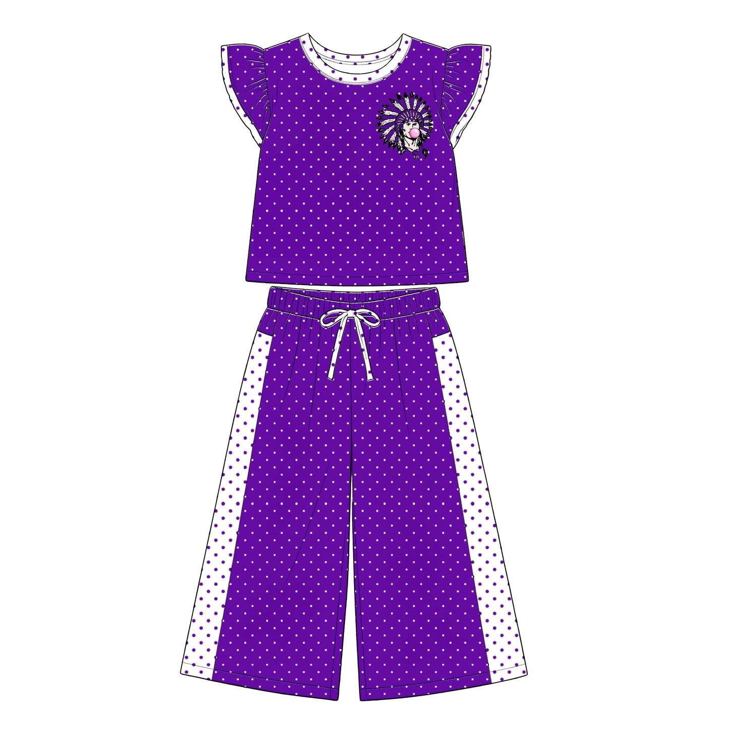 custom moq 5 mix size XY071703 Baby Girls Flutter Sleeve Top Bell Bottom Flare Pants Team Casual Clothes Set
