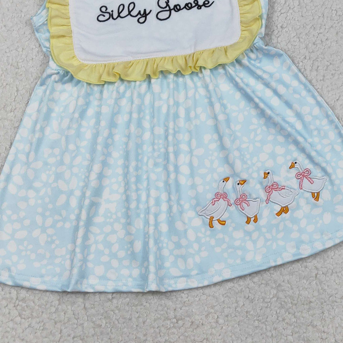 RTS NO MOQ GSSO2796  Embroidery Silly Gooses Baby Girls Floral Tunic Ruffle Shorts Outfit Set Cute Girl's Clothing
