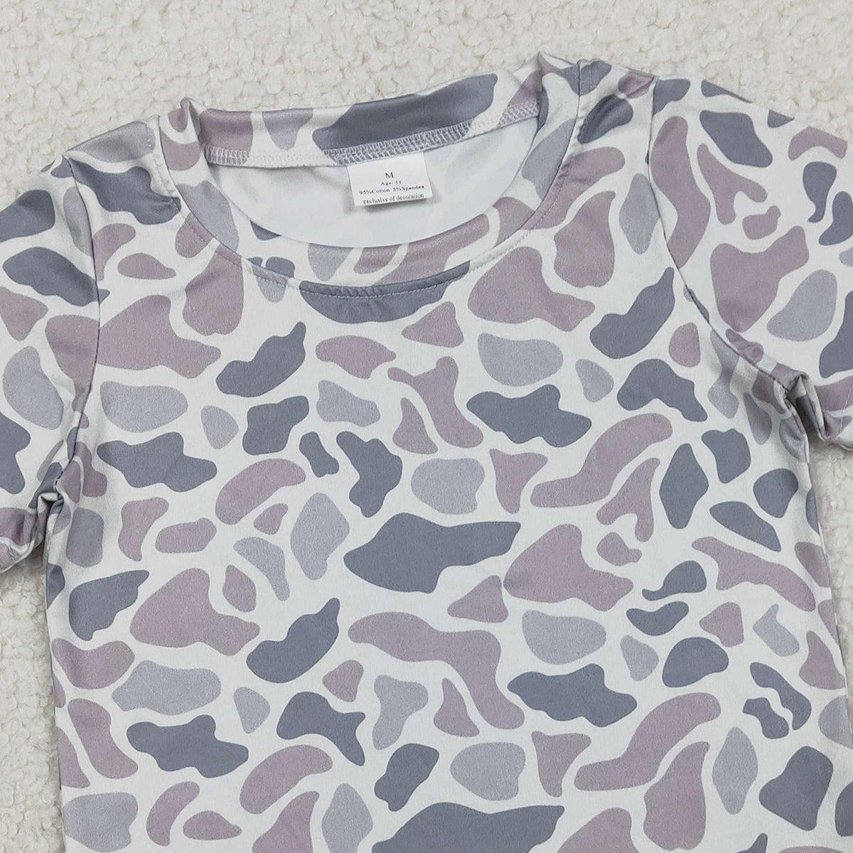 RTS NO MOQ BT1712  Baby Boys Short Sleeve Southern Light Grey Camouflage T-shirt Top for Infants Baby Clothing