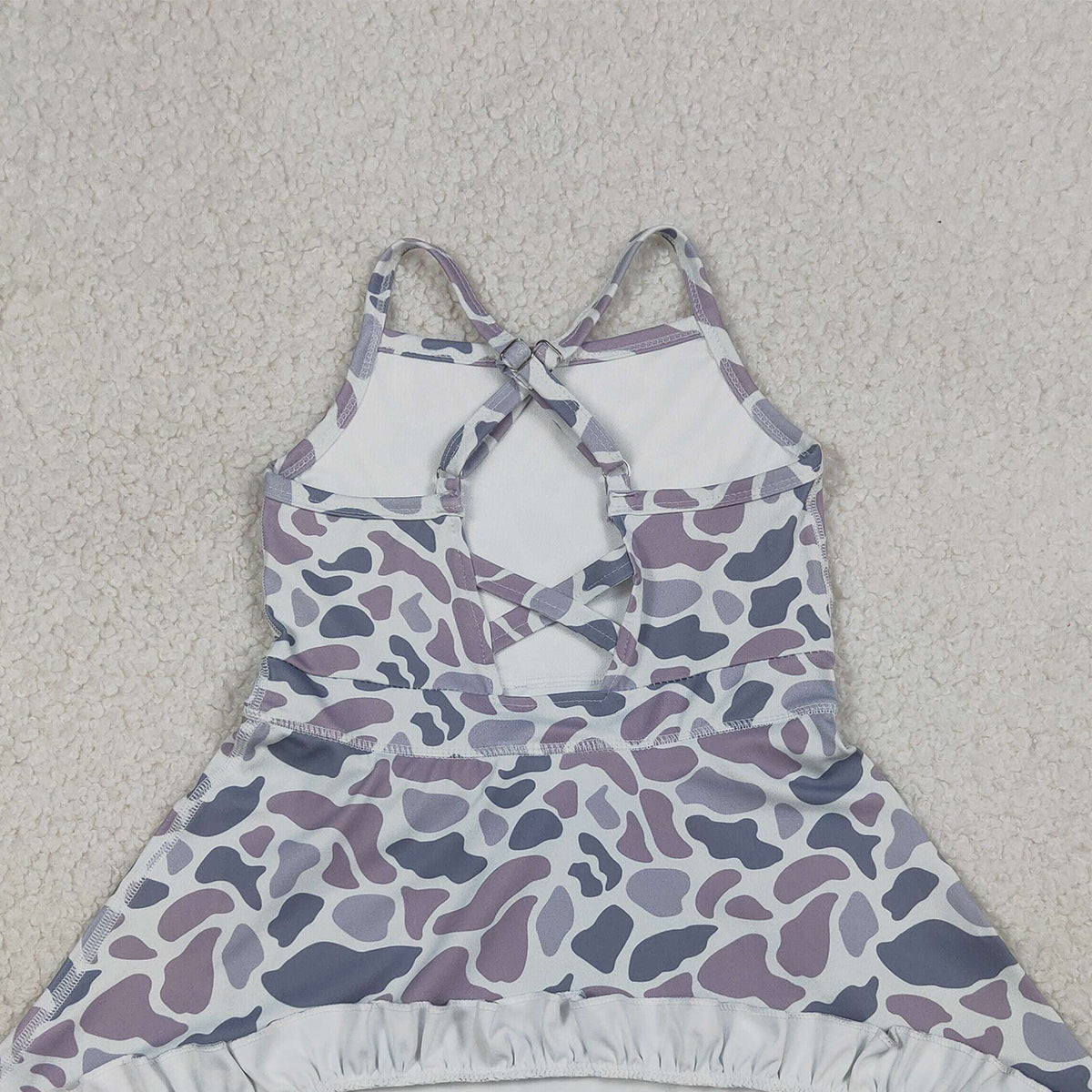 RTS NO MOQ GSD2308 Baby Girls Light Gray Camo Ruffle Knee-Length Dress with Strap Yoga Active Shorts