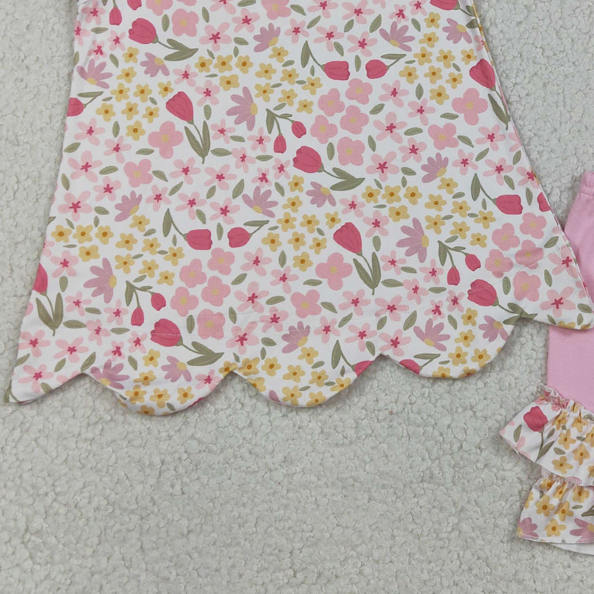 RTS NO MOQ GSSO3389 Baby Girls Colorful Flowers Scallop Tunic Ruffle Shorts Outfit Set Cute Baby Girl Clothing Set