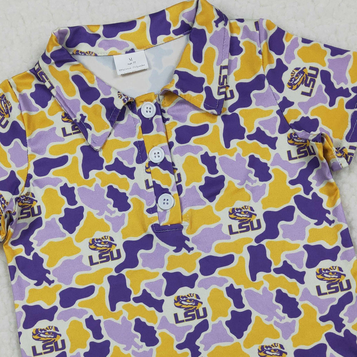 RTS NO MOQ BT1744 Baby Boys Camo Button Polo Shirt Purple Yellow Team Top for Infants