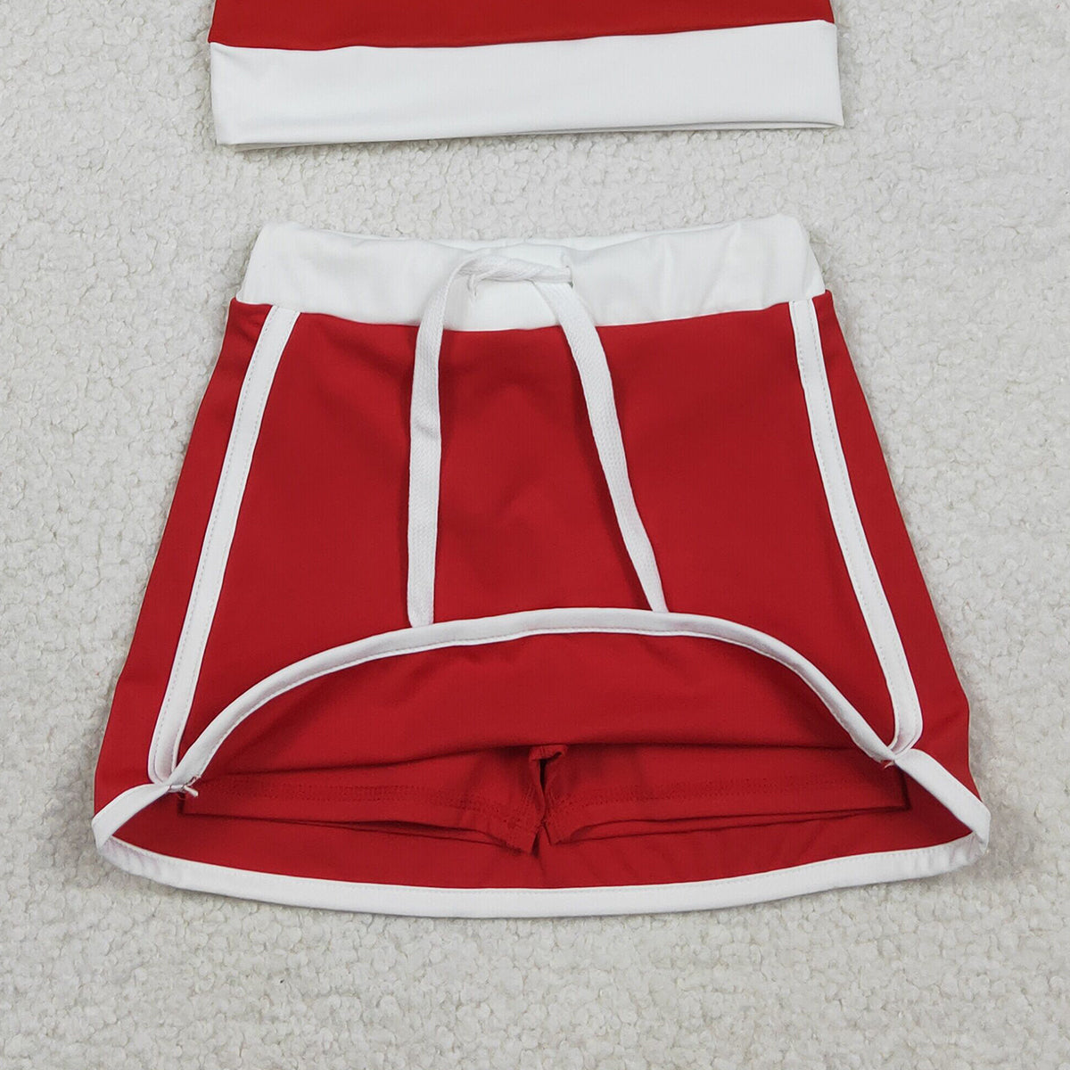RTS NO MOQ GLD1482 Baby Girls Red Long Sleeve Top with Skirt And Shorts Yoga Active Wear Clothing Set for Kids