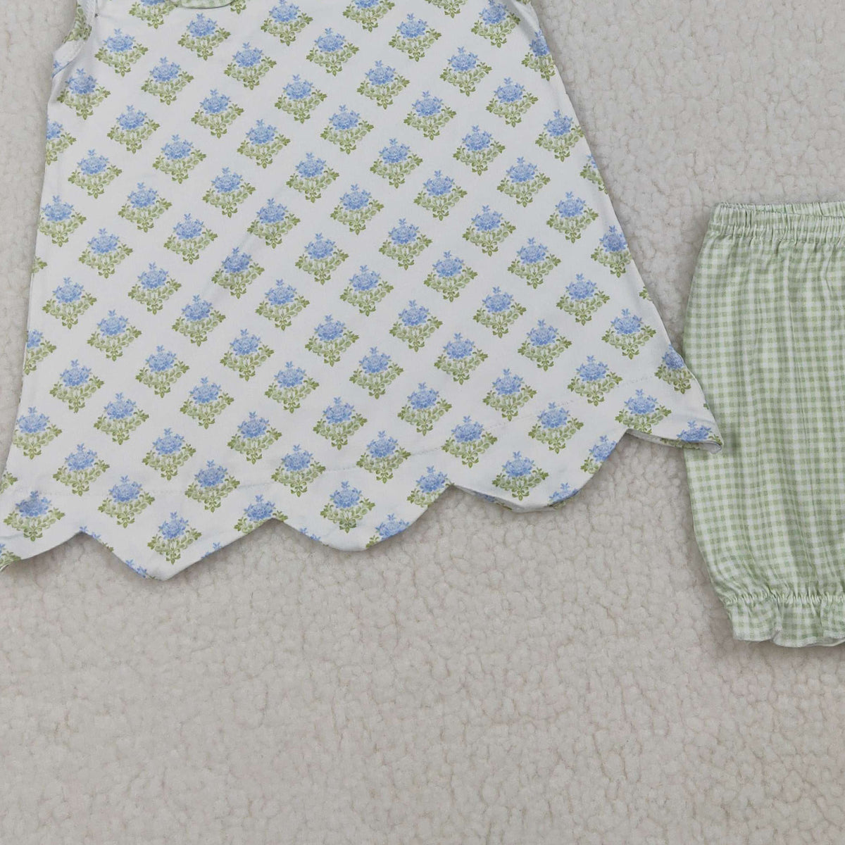 RTS NO MOQ GSSO2850 Baby Girls Plaid Collar Tunic And Ruffle Shorts Outfit Set Floral Print Baby Girl's Clothing Set