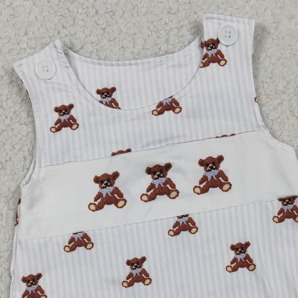 RTS NO MOQ SR3570 Baby Boys Sleeveless Rompers Grey Stripe Bears Print Baby Rompers for Boys
