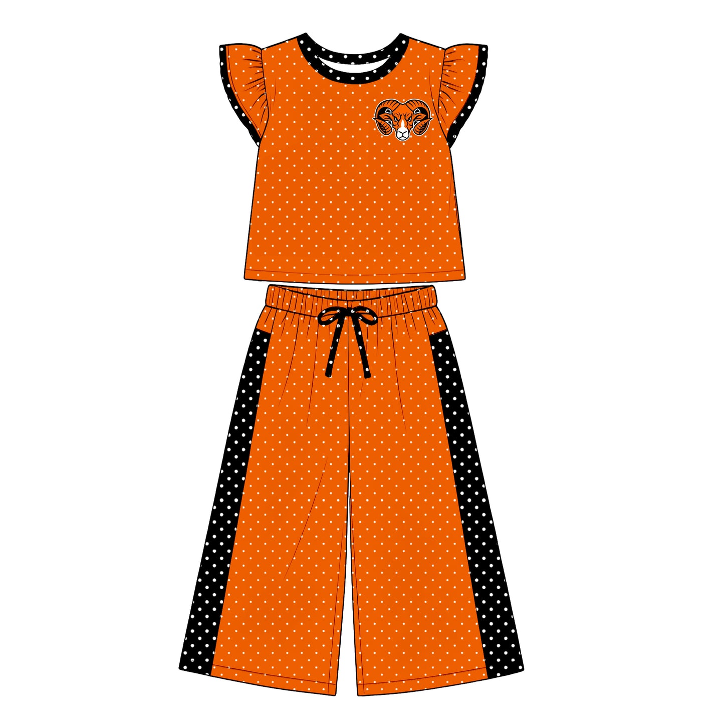 custom moq 5 mix size XY071603 Baby Girls Flutter Sleeve Top Bell Bottom Flare Pants Team Casual Set