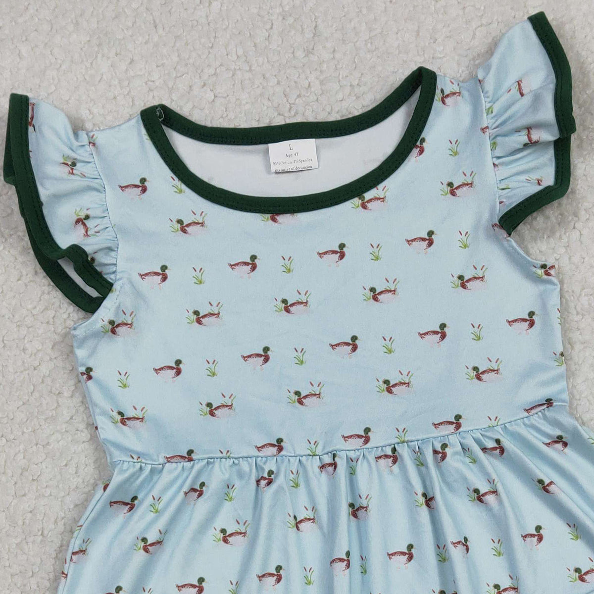 RTS NO MOQ GSD3679 Baby Girls Knee-Length Dress with Flutter Sleeves And Duck Pockets Hunting Theme Casual Wear for Little Girls