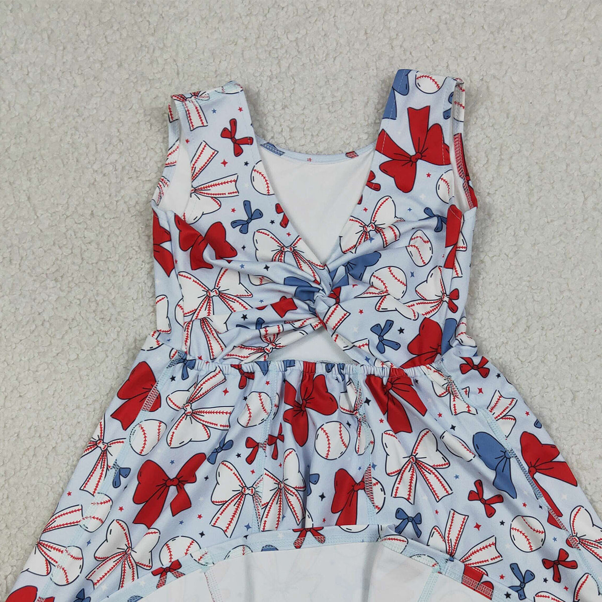 RTS NO MOQ GSD2150 Baby Girls 4th of July Baseball Yoga Active Wear Skort Knee Length Dresses Red White And Blue Stars And Stripes