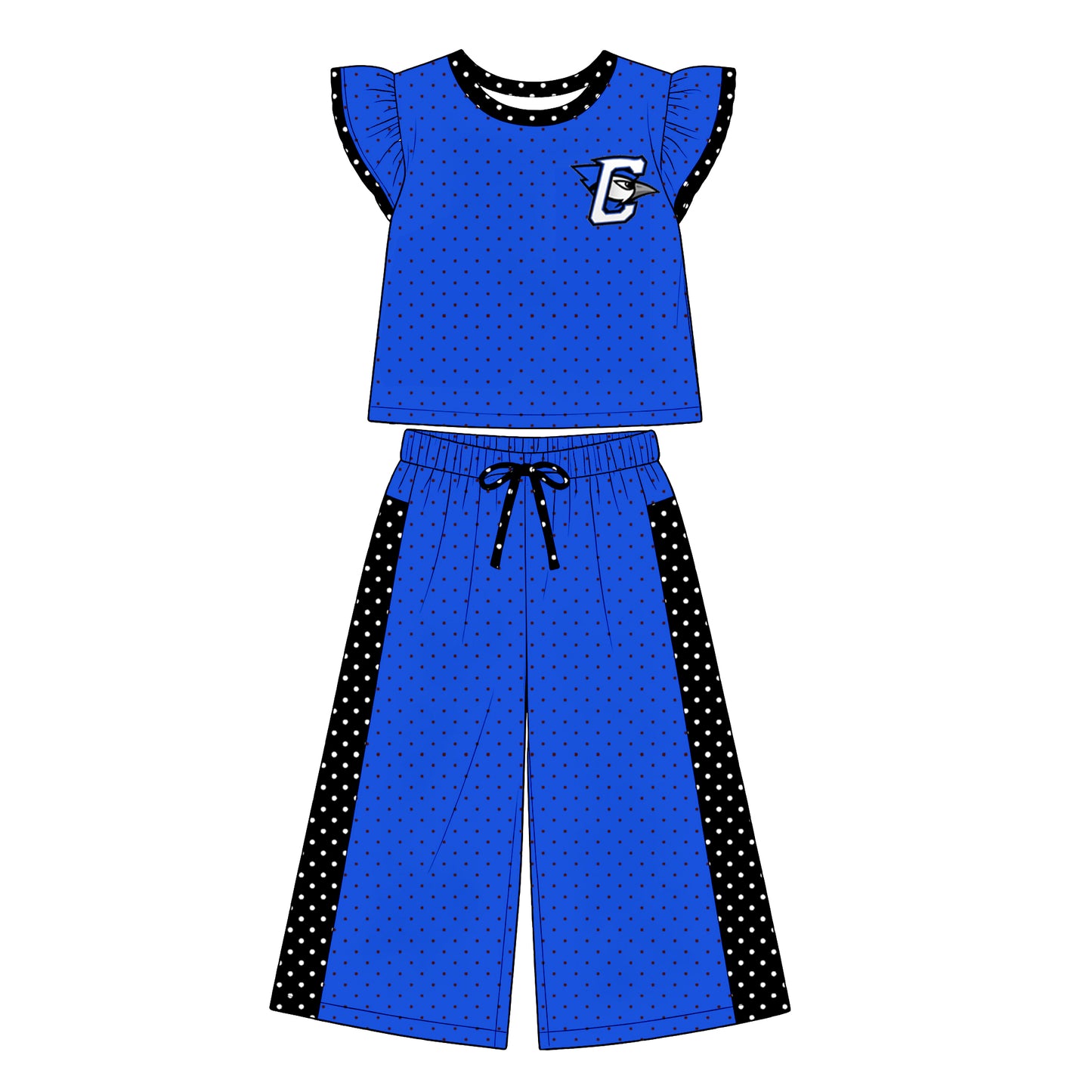 custom moq 5 mix size XY071403 Baby Girls Flutter Sleeve Top Bell Bottom Flare Pants Team Clothes Set
