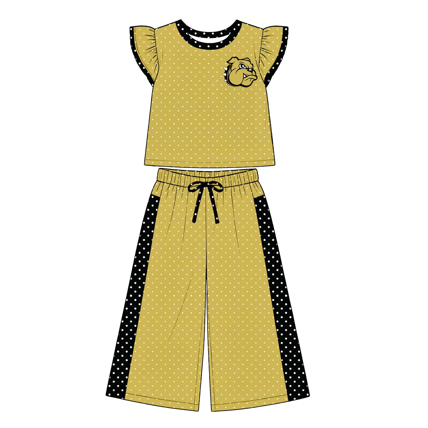 custom moq 5 mix size XY072303 Baby Girls Flutter Sleeve Polka Dots Top Pants Casual Team Clothes Set