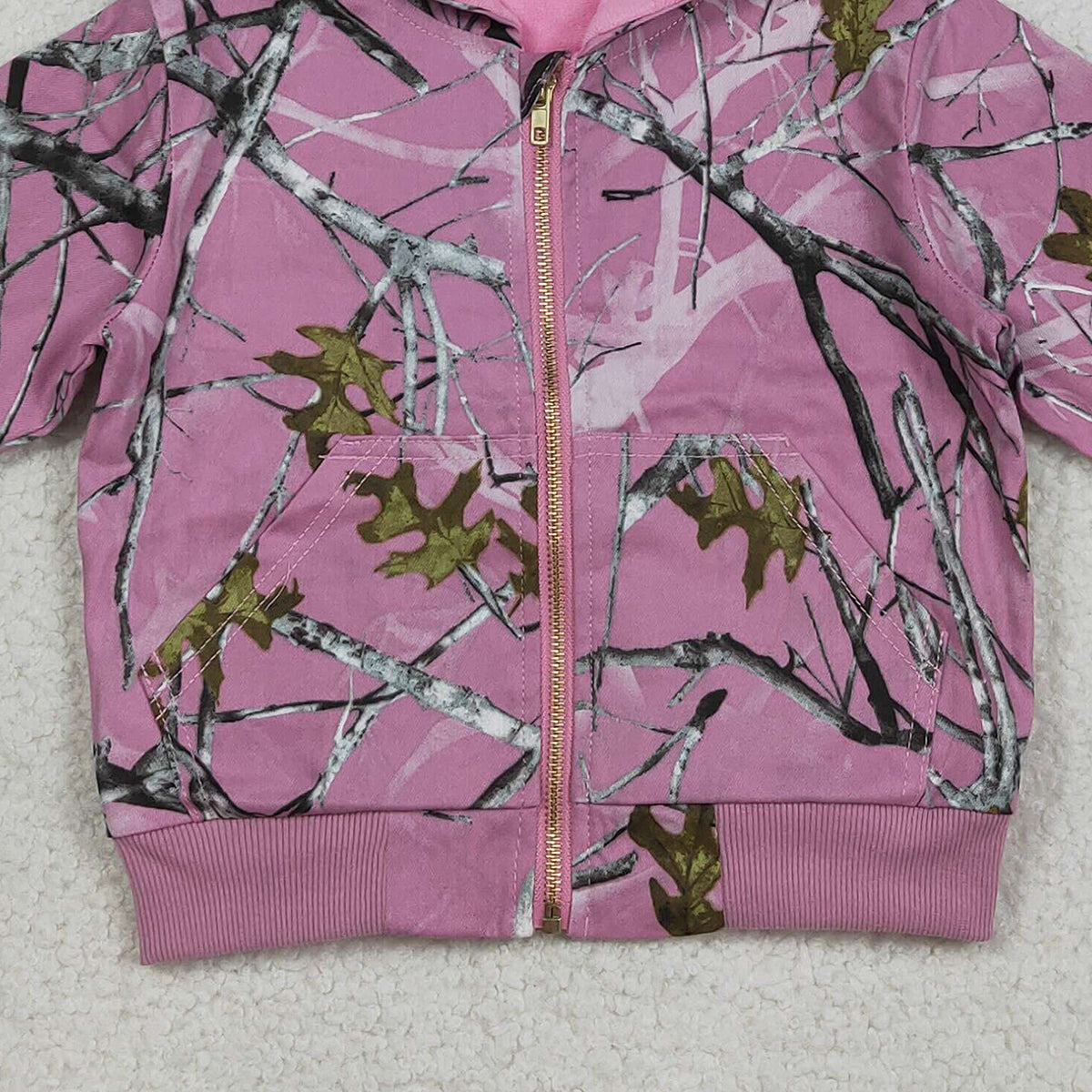 RTS NO MOQ GT1591 Baby Girls Pink Camo Hoodie Jacket with Zip Pockets Cute Top