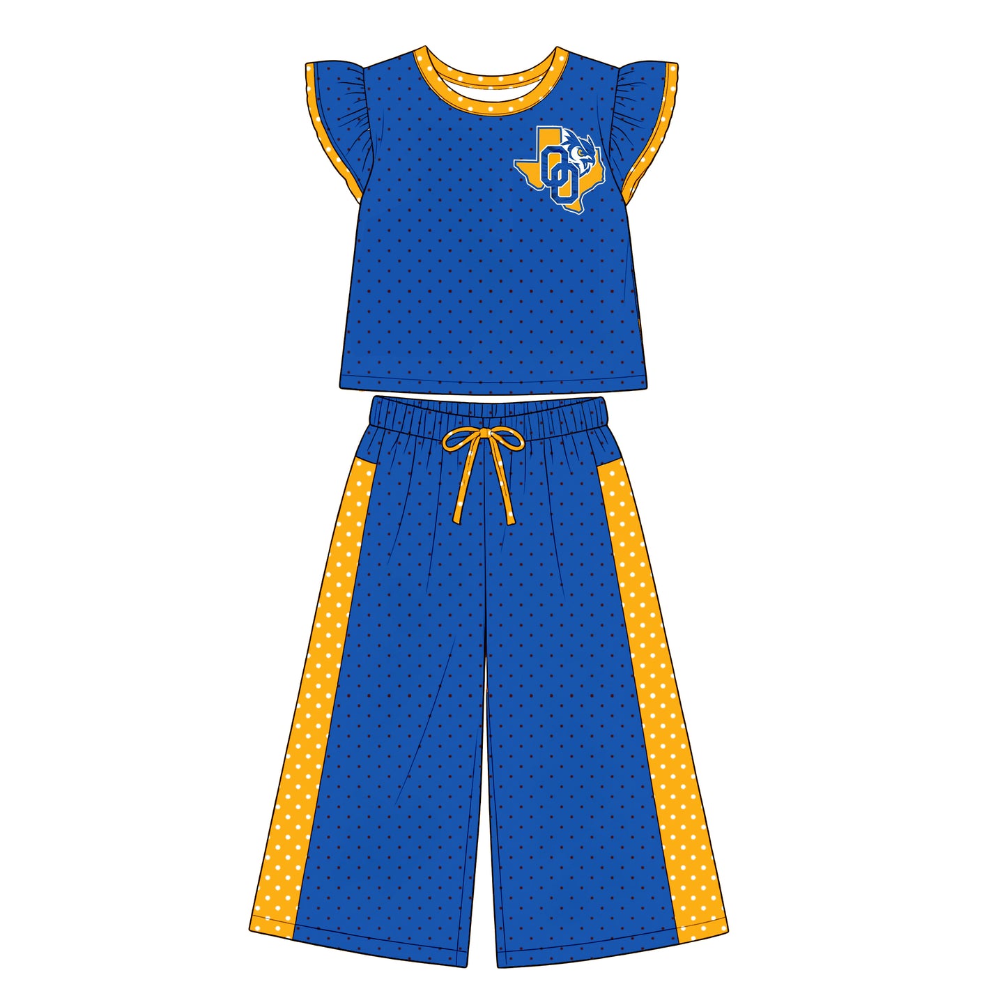 custom moq 5 mix size XY071503 Baby Girls Flutter Sleeve Top Bell Bottom Flare Pants Team Set