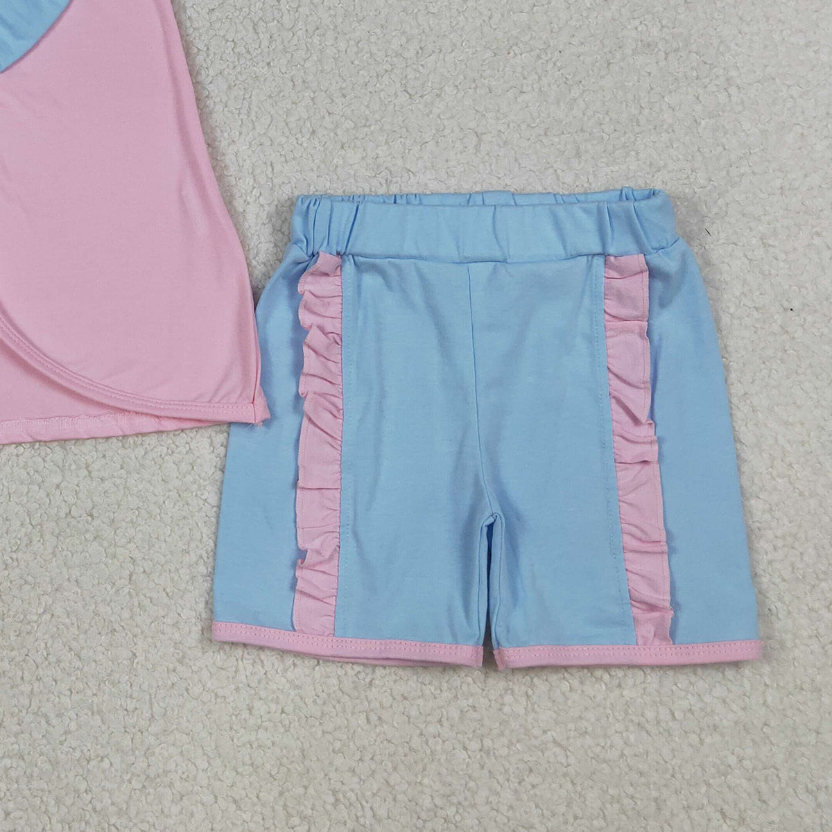 RTS NO MOQ GSSO3462 Baby Girls Pink Sleeveless Tunic with Back Bows Ruffle Shorts Outfit Set for Spring Summer
