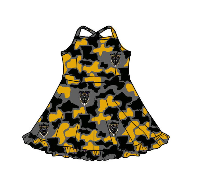 custom moq 5 mix size XY071803 Baby Girls Camo Strap Knee Length Activity Wear Yoga Skort Dress