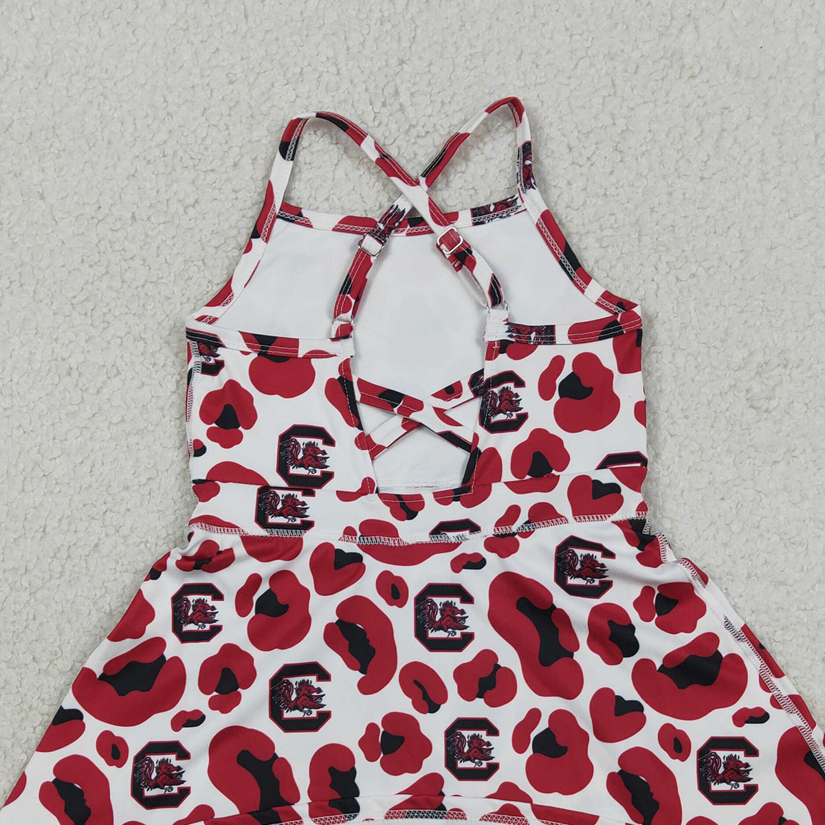 RTS NO MOQ GSD3633 Baby Girls Red Leopard Team Yoga Active Shorts with Strap Knee-Length Dress for Toddlers