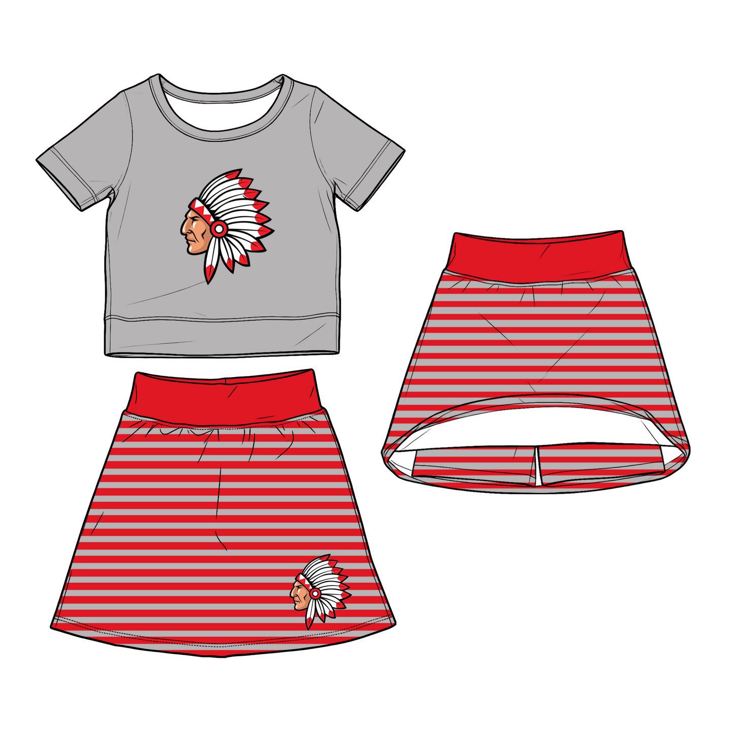 custom moq 5 mix size XY062703 Baby Girls Short Sleeve Top Striped Skirt  Outfit Set