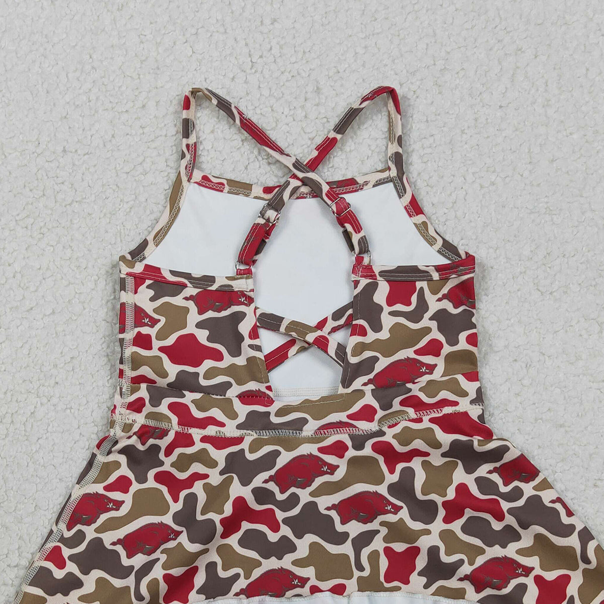 RTS NO MOQ Baby Girls Strap Camo Yoga Active Shorts Ruffle Knee Length Dresses