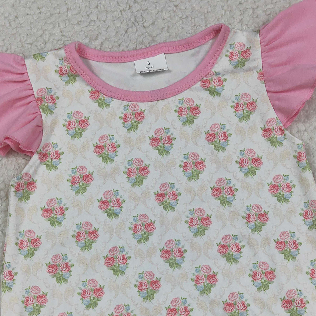 RTS NO MOQ SR3677 Baby Girls Pink Checked Rompers with Flutter Sleeve Flowers Ruffle for Infants
