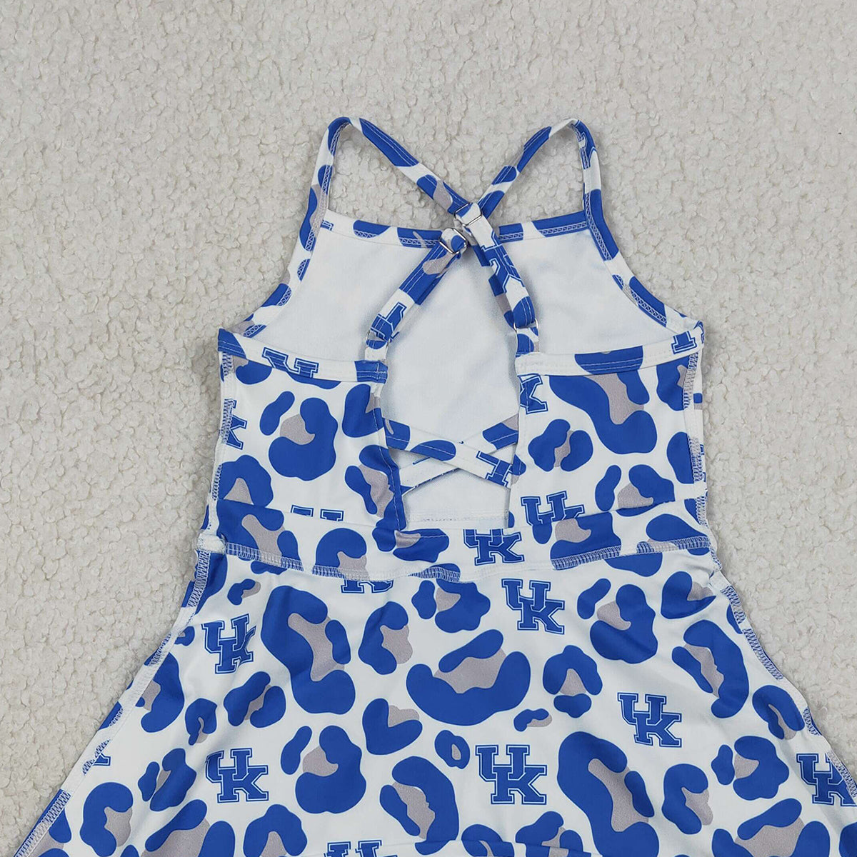 RTS NO MOQ GSD3630 Baby Girls Blue Leopard Strap Yoga Shorts Knee-Length Active Dresses