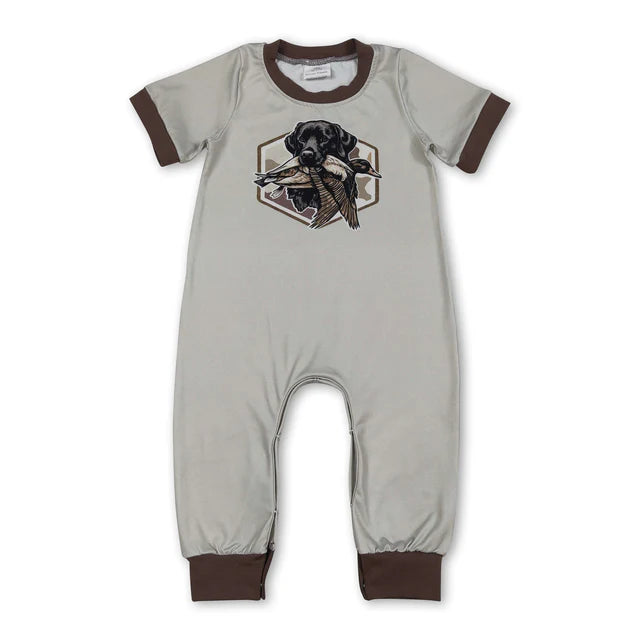 RTS NO MOQ Sibling Baby Boys Short Sleeve Duck Dogs Hunting Pants Rompers