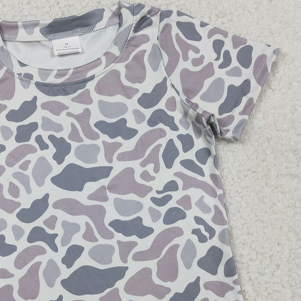RTS NO MOQ BT1712  Baby Boys Short Sleeve Southern Light Grey Camouflage T-shirt Top for Infants Baby Clothing