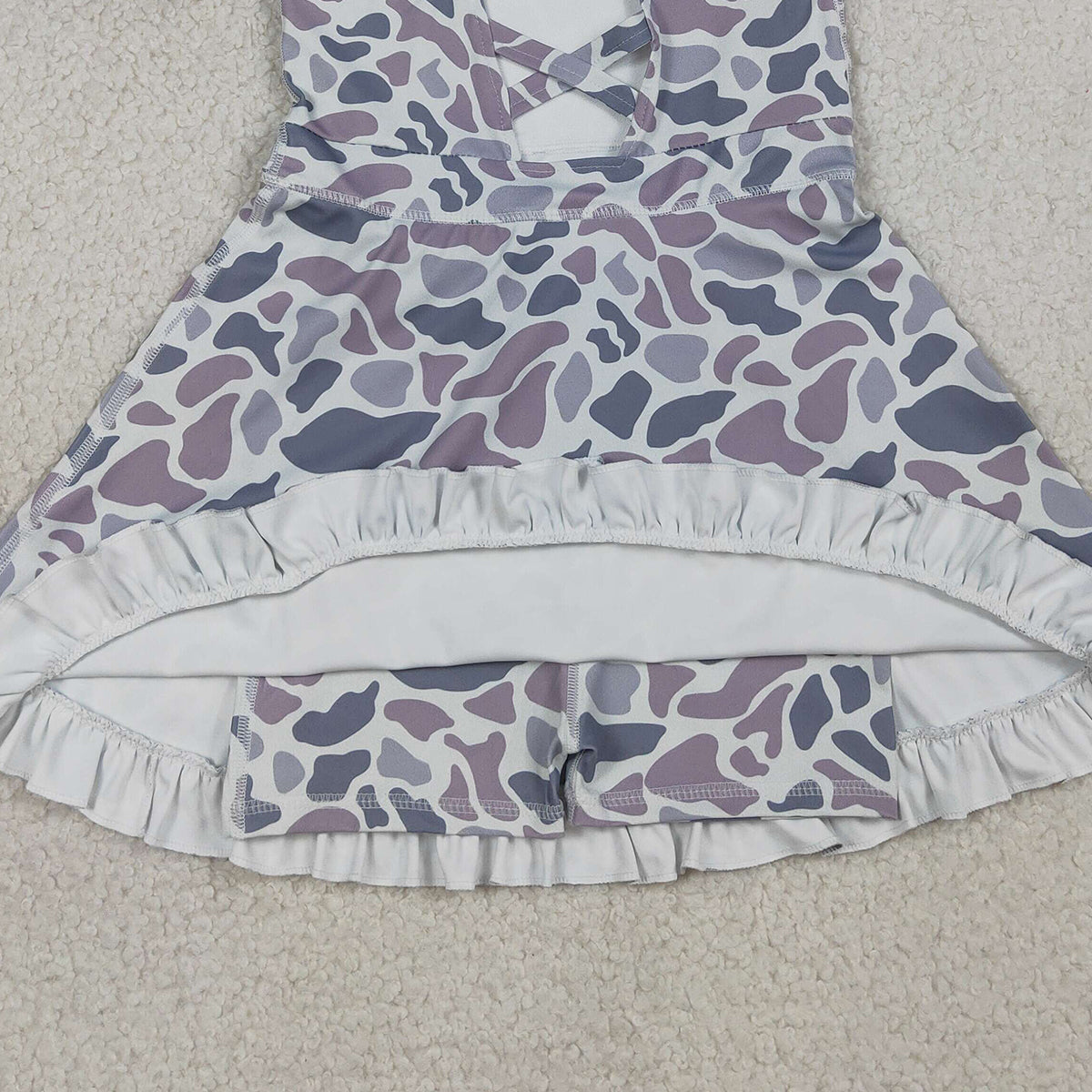RTS NO MOQ GSD2308 Baby Girls Light Gray Camo Ruffle Knee-Length Dress with Strap Yoga Active Shorts