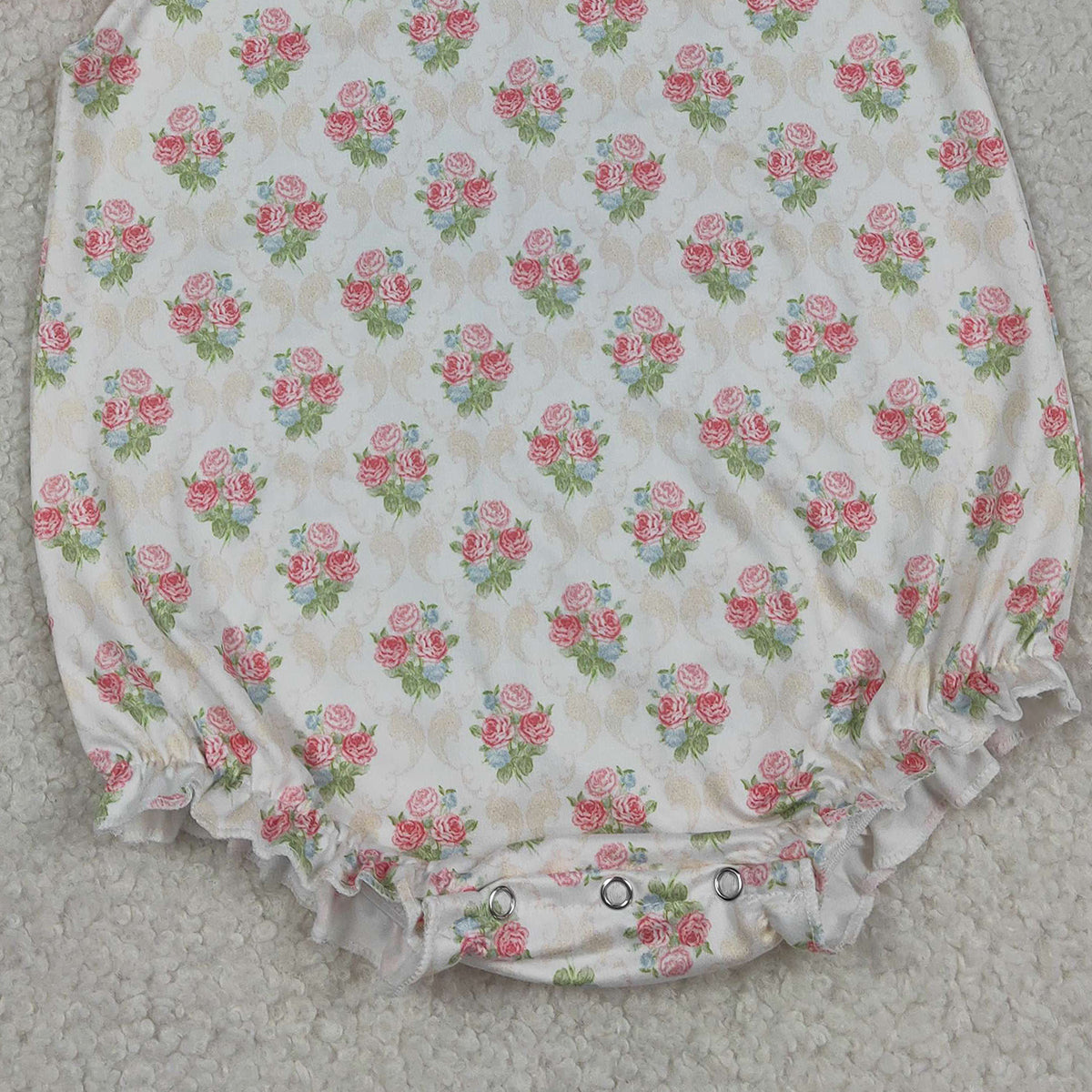 RTS NO MOQ SR3677 Baby Girls Pink Checked Rompers with Flutter Sleeve Flowers Ruffle for Infants